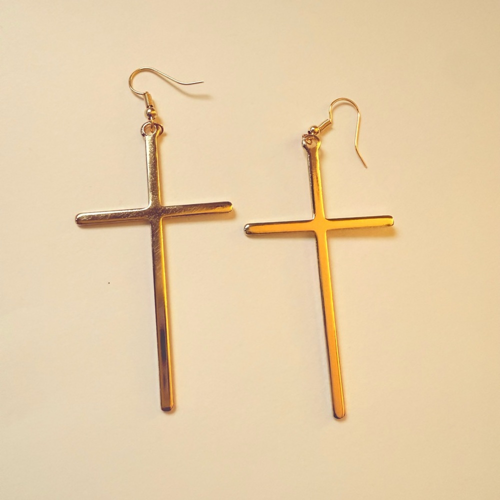 Gold Cross Dangle Earrings